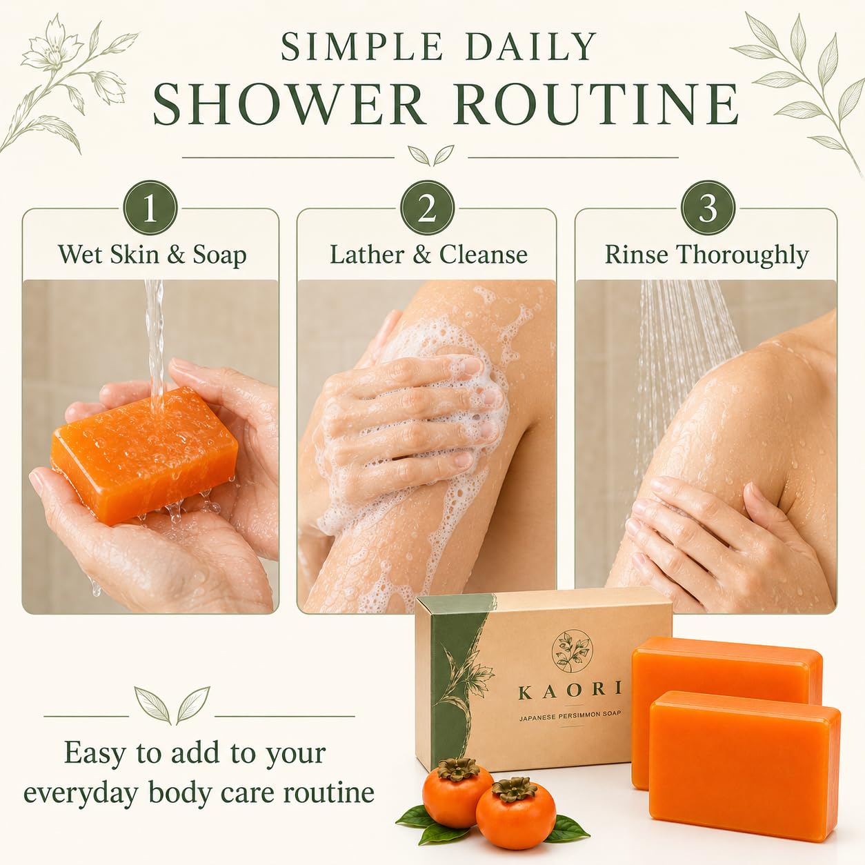 Kaori Bloom label closeup showing persimmon extract and ingredient clarity