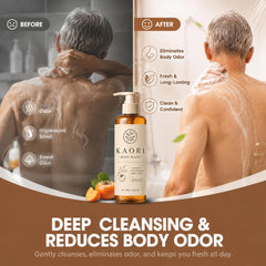 Kaori Body Wash applied underarm demonstrating odor-control benefit