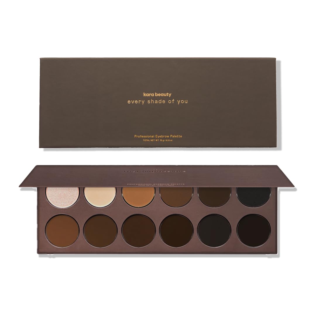 Kara Beauty front palette view showing all 16 shades and benefits