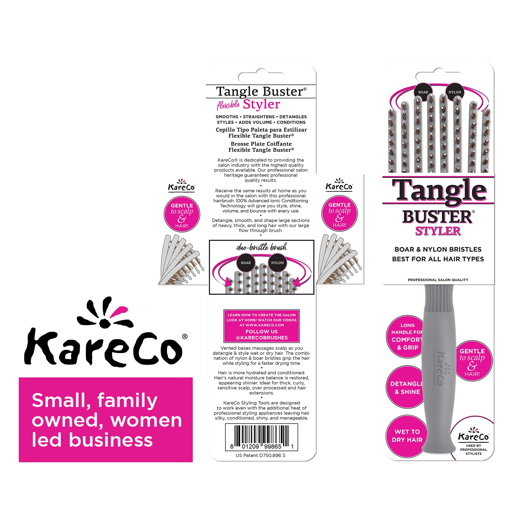 KareCo brush held in hand to show scale and easy portability benefit