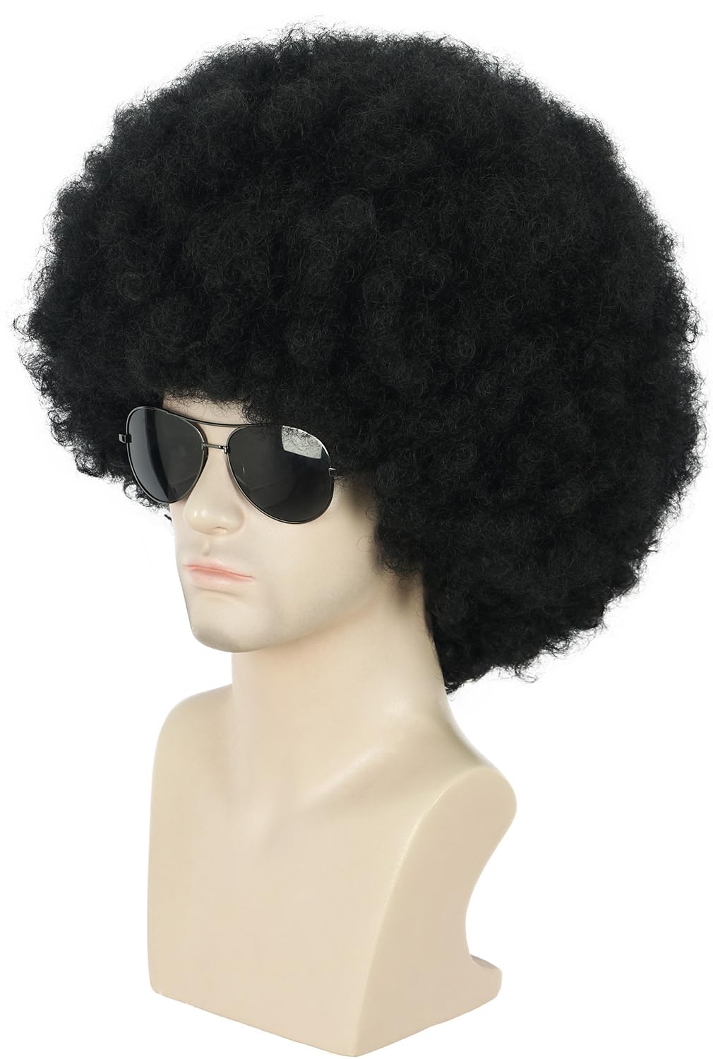 karlery wig worn by model at party showing dramatic 70s look benefit