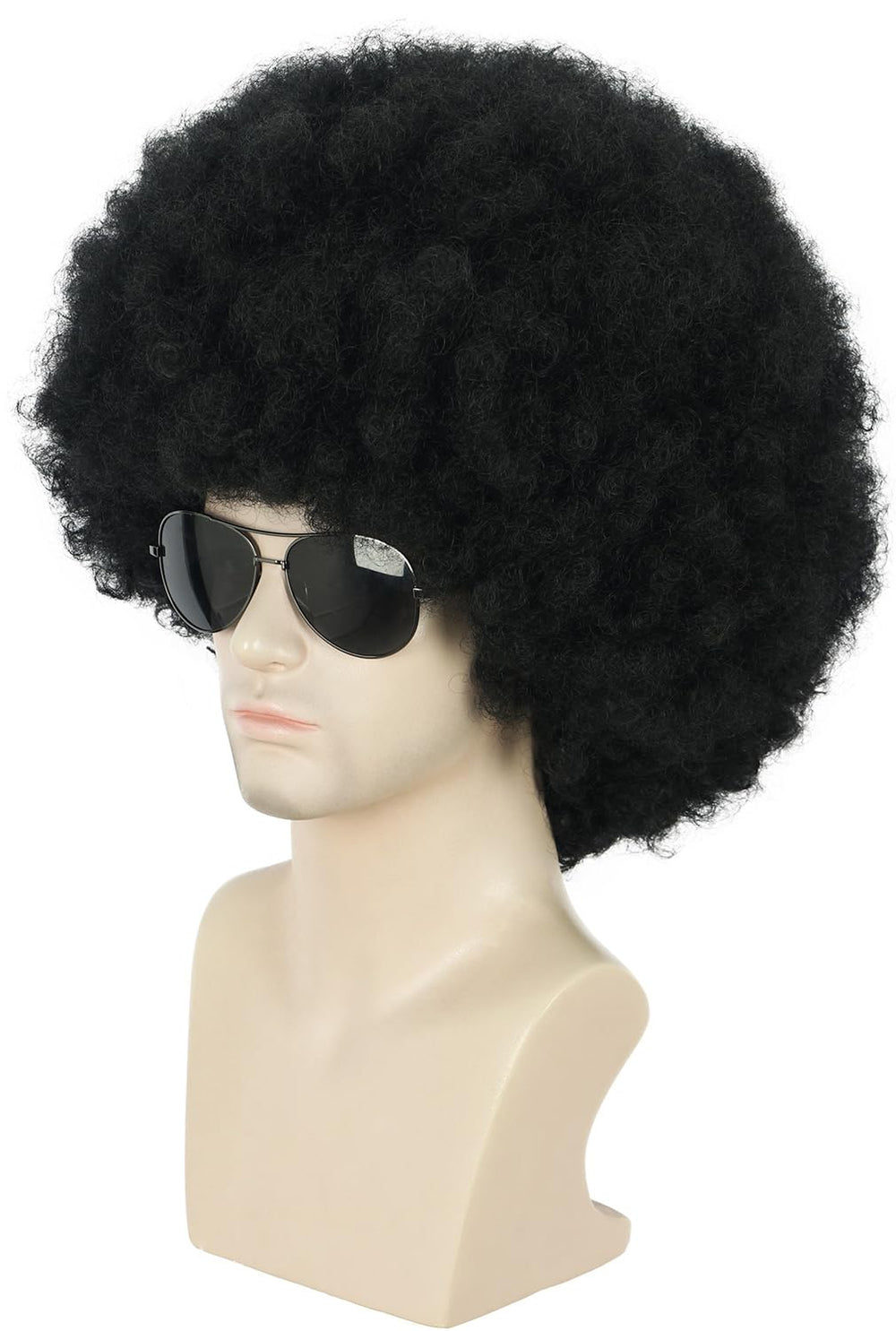 karlery wig worn by model at party showing dramatic 70s look benefit