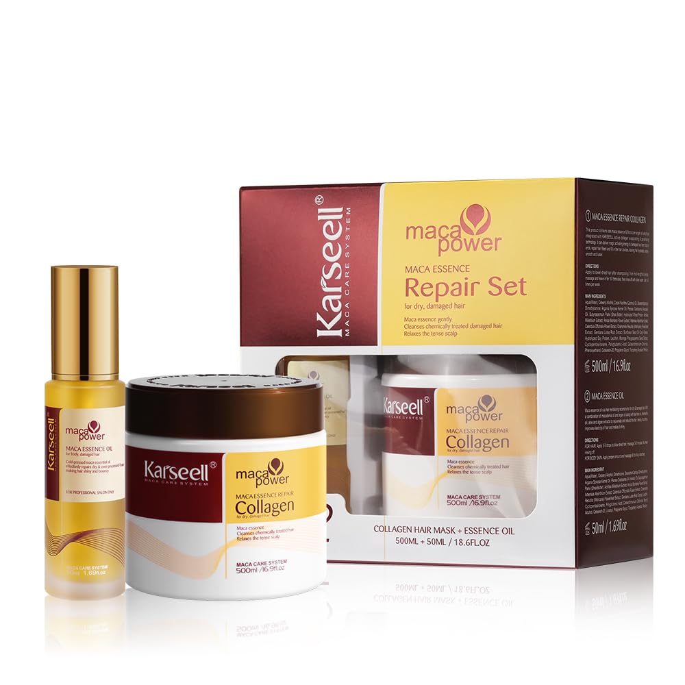 Karseell front packaging showing collagen mask and argan oil for repair