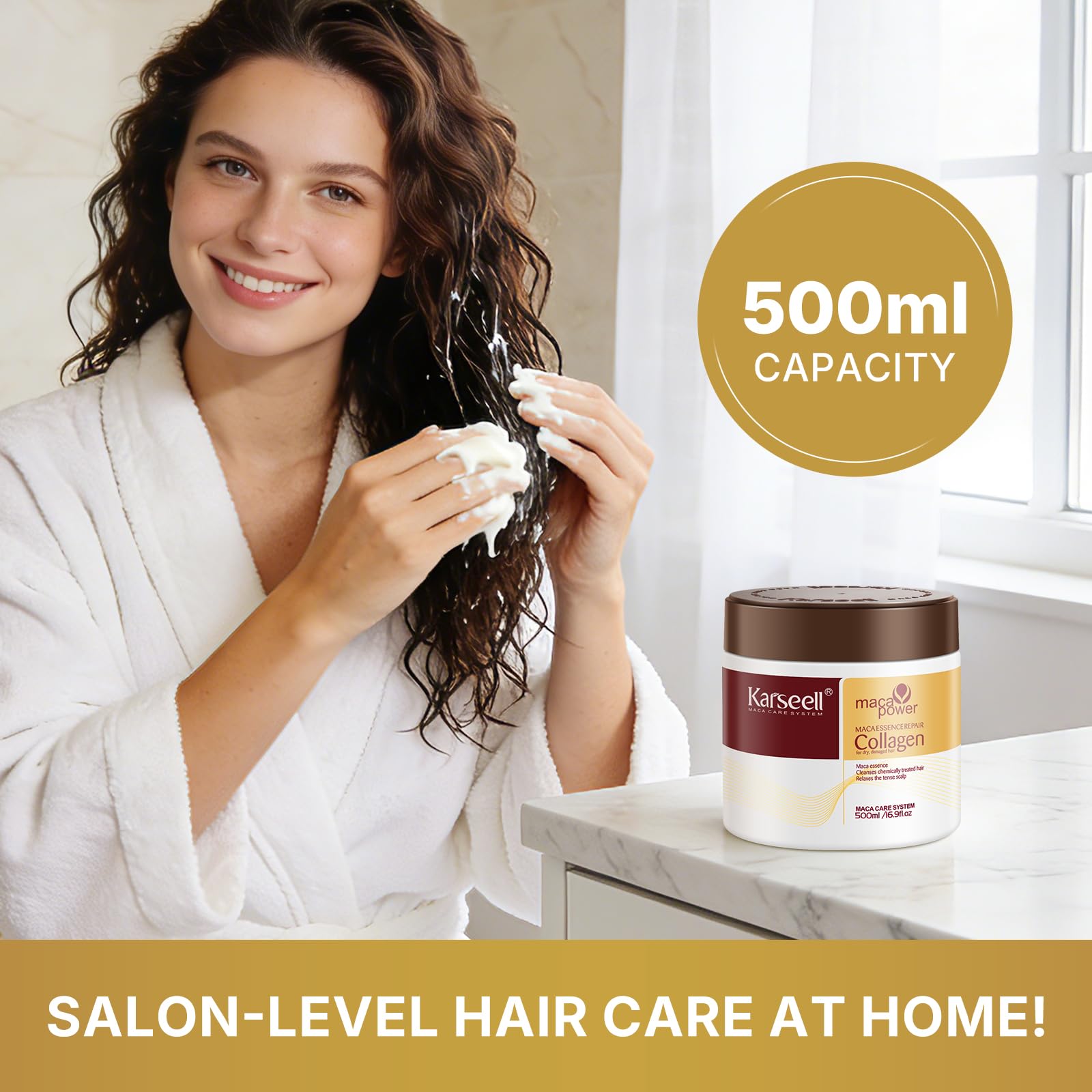 Karseell jar on salon shelf among professional products for backbar use