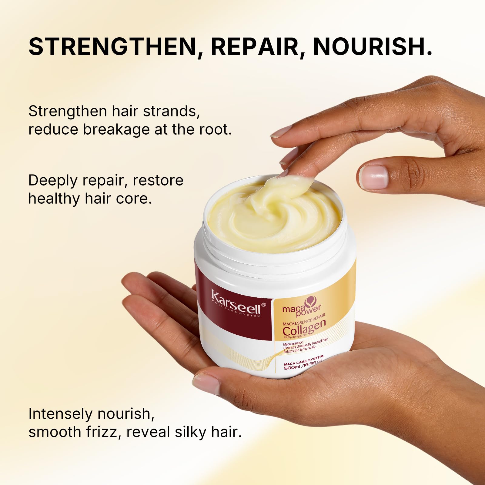 Karseell jar beside a ruler showing 500ml salon-friendly capacity