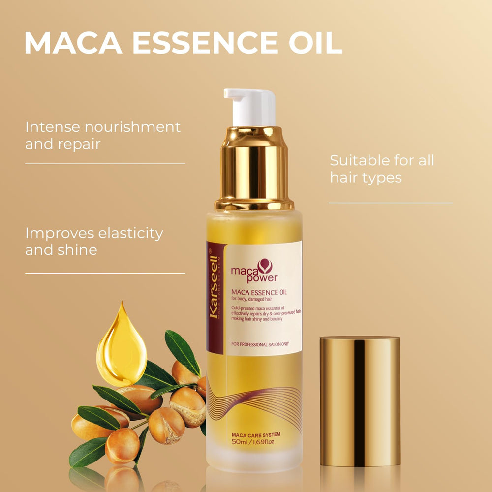 Karseell travel-size argan oil beside hand showing compact portability