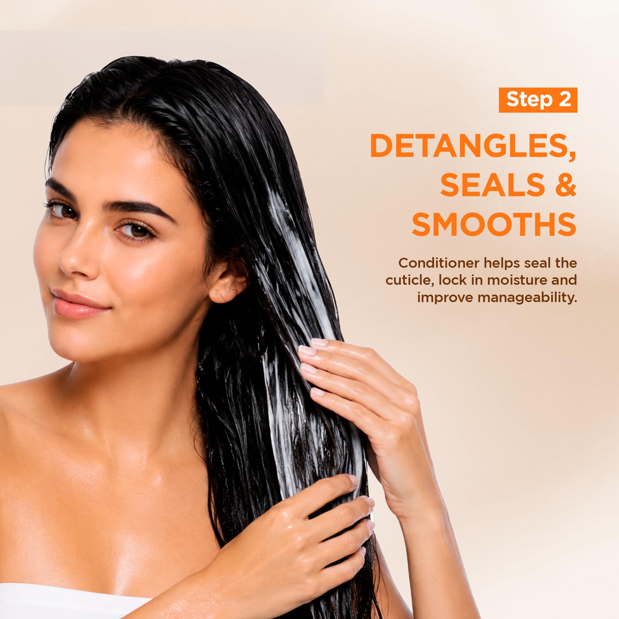 KATIVA products in use on wet hair showing improved manageability