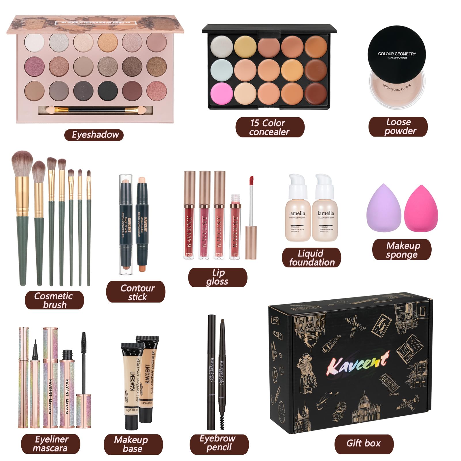 KAVCENT 18-color eyeshadow palette open with vibrant blendable shades