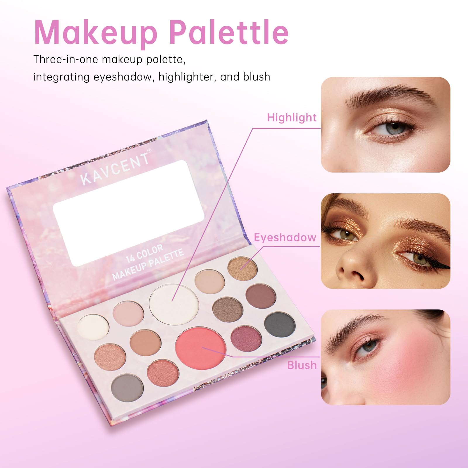 KAVCENT lip products and lipstick palette displaying mixable color options