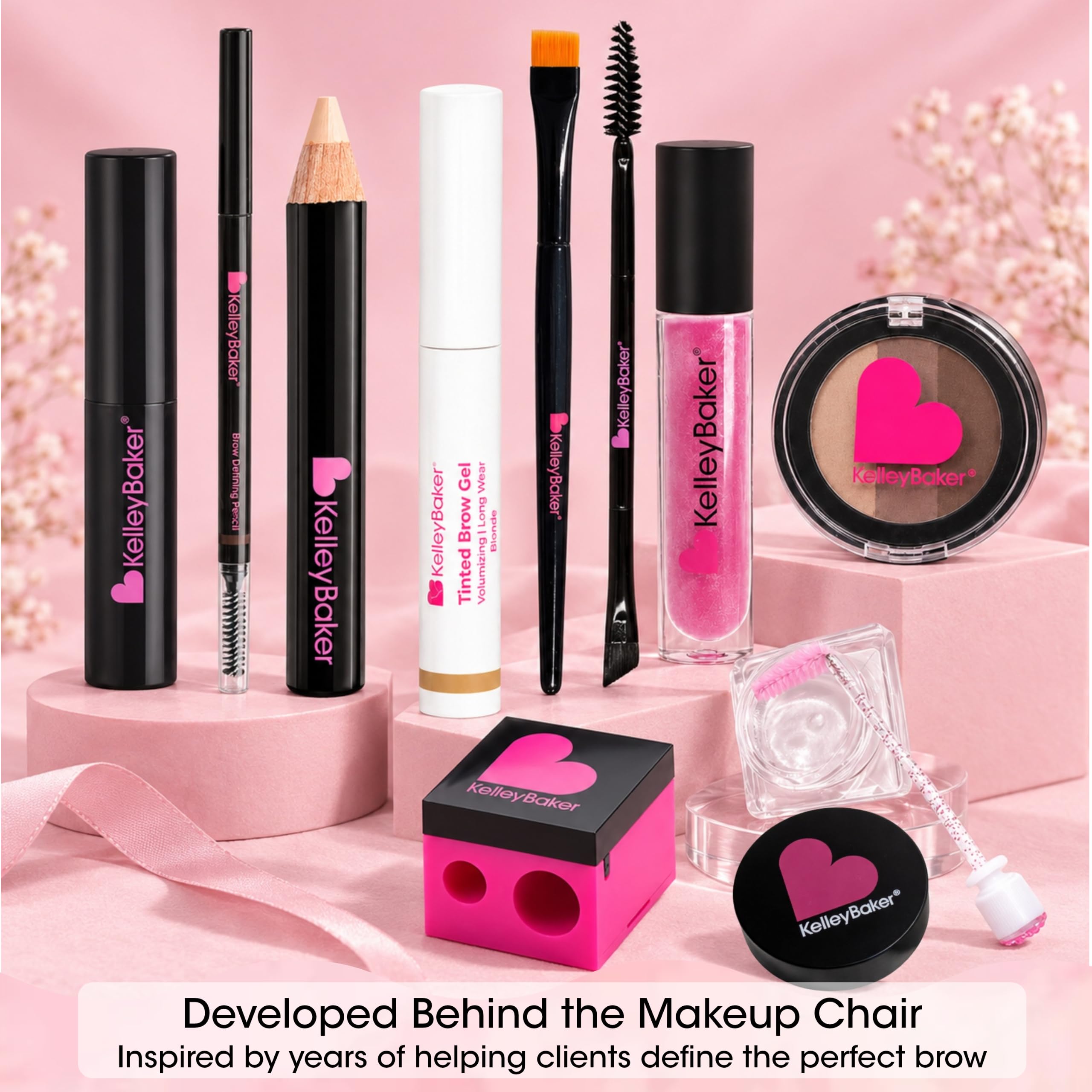 Kelley Baker applied on eyebrow in lifestyle setting illustrating tidy groomed look benefit