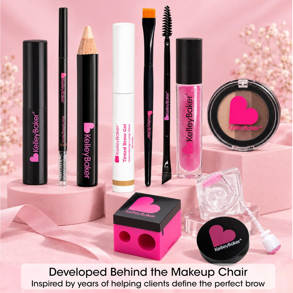 Kelley Baker applied on eyebrow in lifestyle setting illustrating tidy groomed look benefit