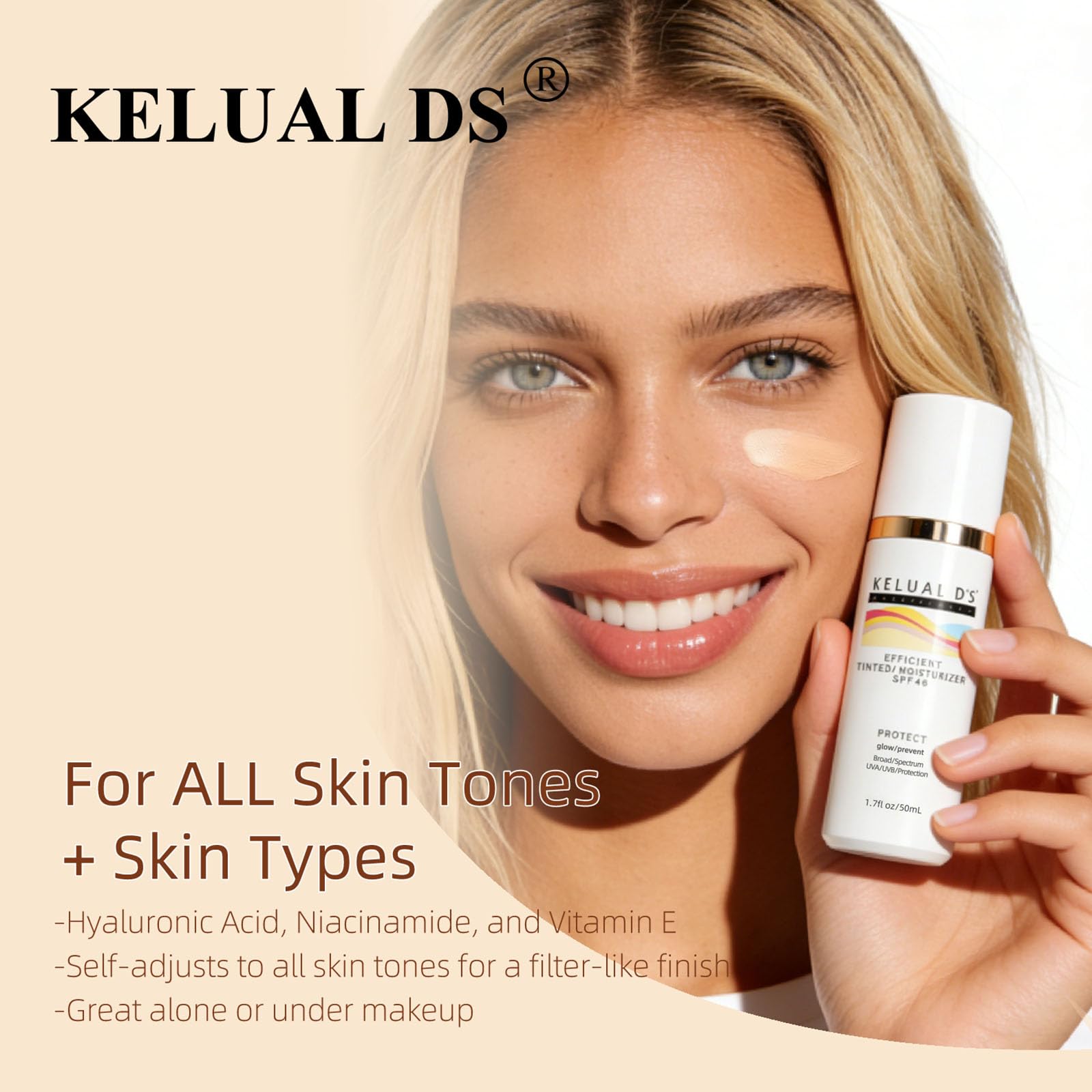 KELUAL DS next to a 50ml bottle and coin showing travel-friendly size benefit
