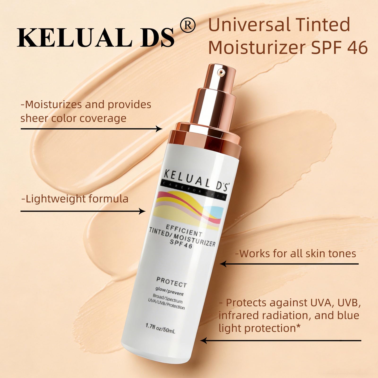 KELUAL DS tinted swatch on hand demonstrating sheer coverage and blending benefit