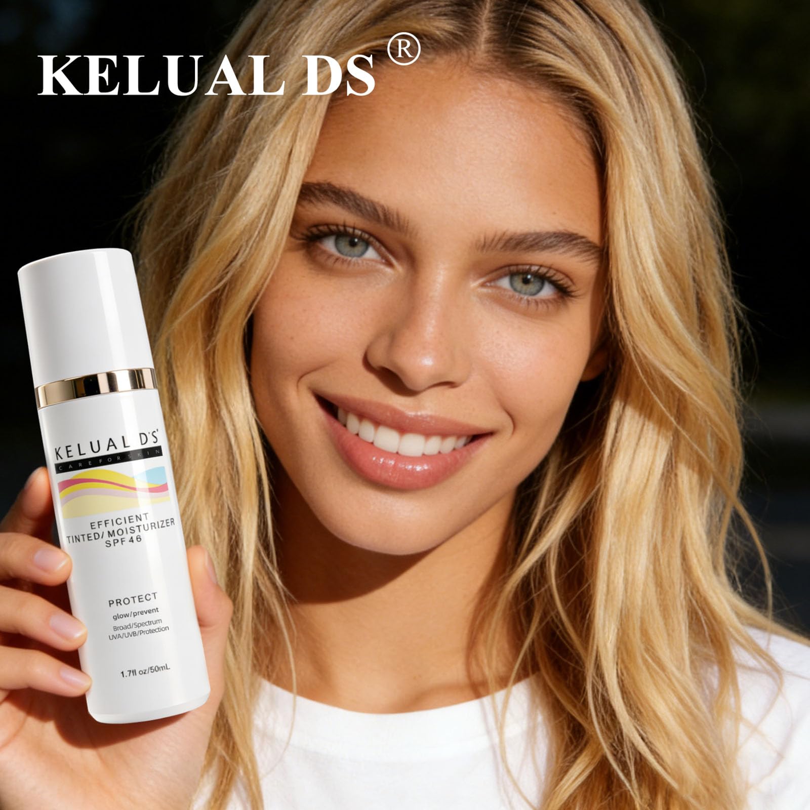 KELUAL DS finish in natural light showing dewy luminous complexion benefit