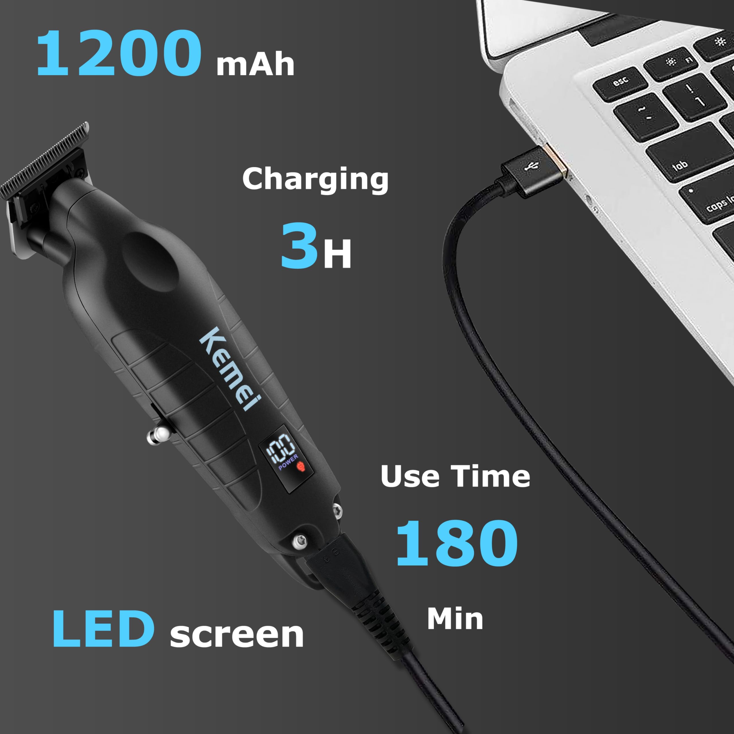 KEMEI 2293 accessories set with guards, oil, brush and USB cable for maintenance