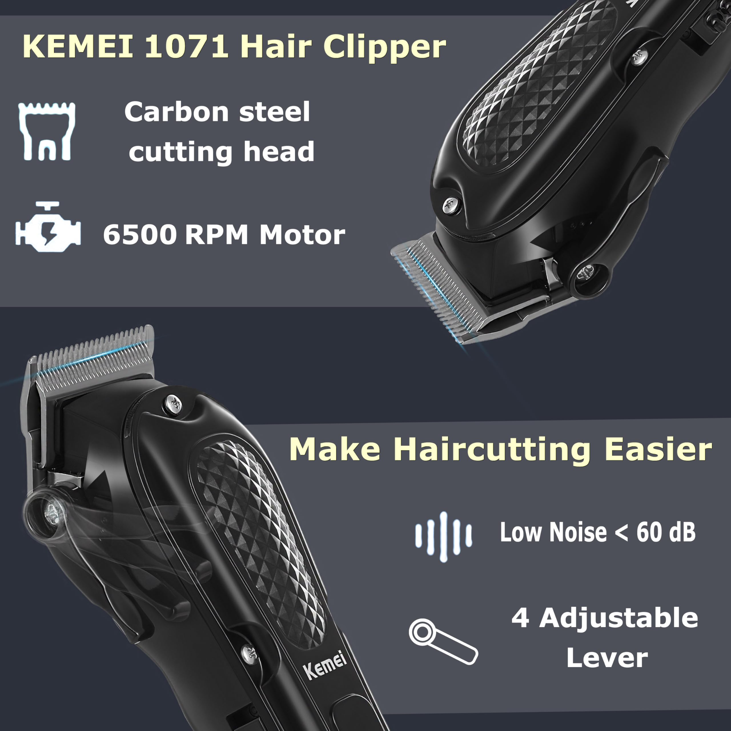 KEMEI close-up of stainless blade edge for precise, snag-free cutting benefit