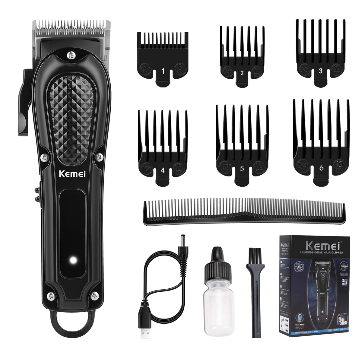 KEMEI front view showing kit packaging and professional components benefit clarity