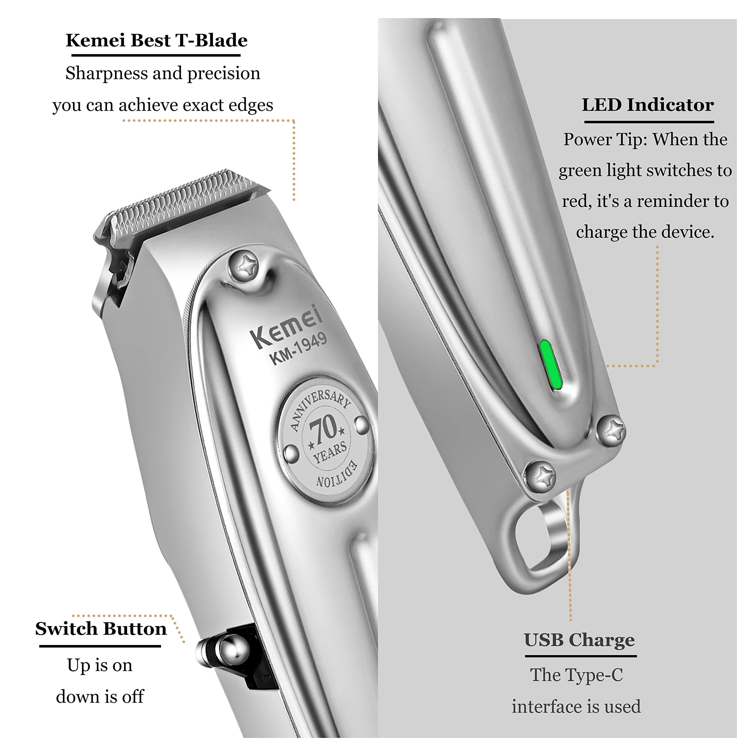KEMEI motor detail displaying high-torque action for steady cutting power