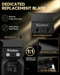KEMEI spare T-blade closeup highlighting durable high-carbon steel replacement