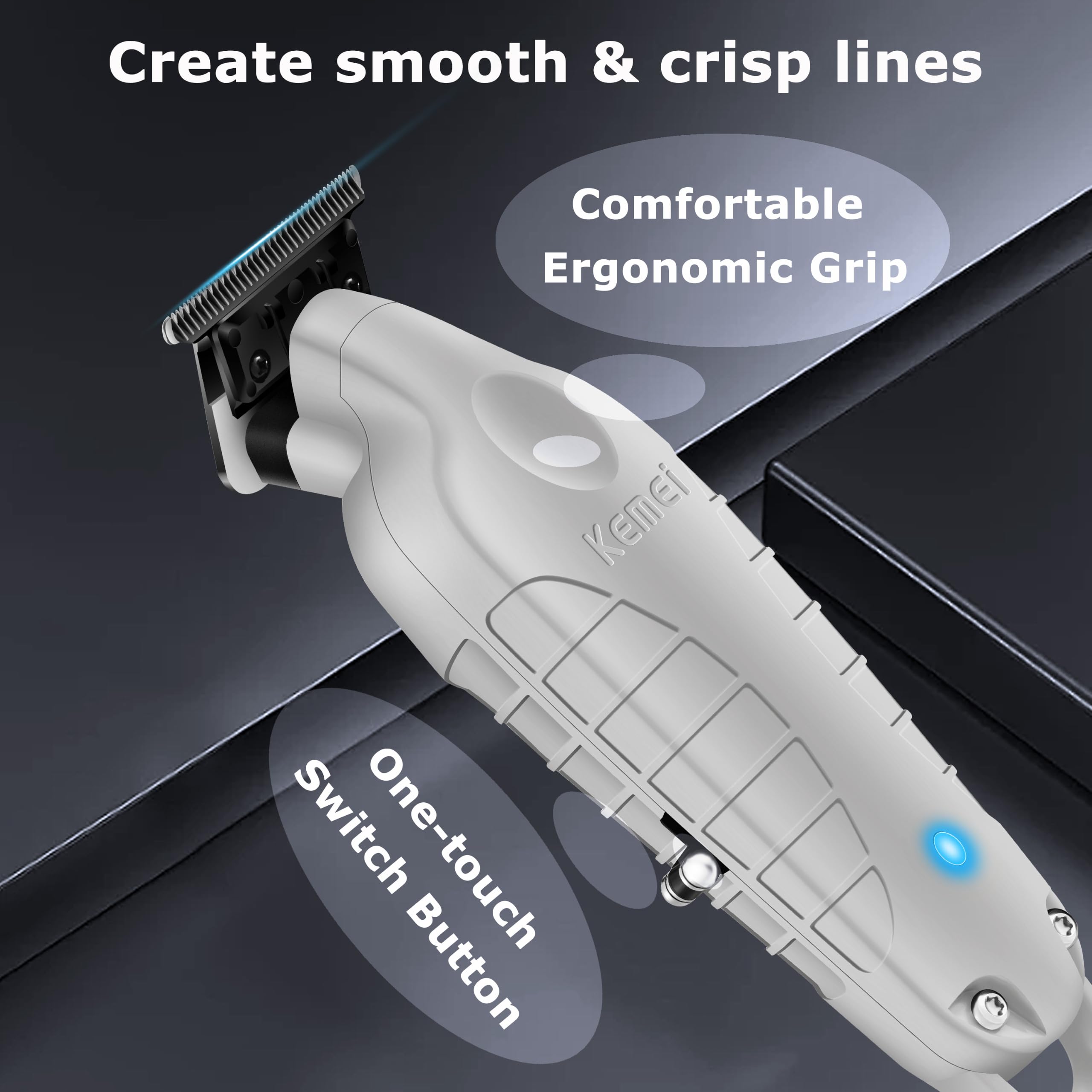 KEMEI PG2299 T-blade close-up highlighting zero-gap precision for clean edges