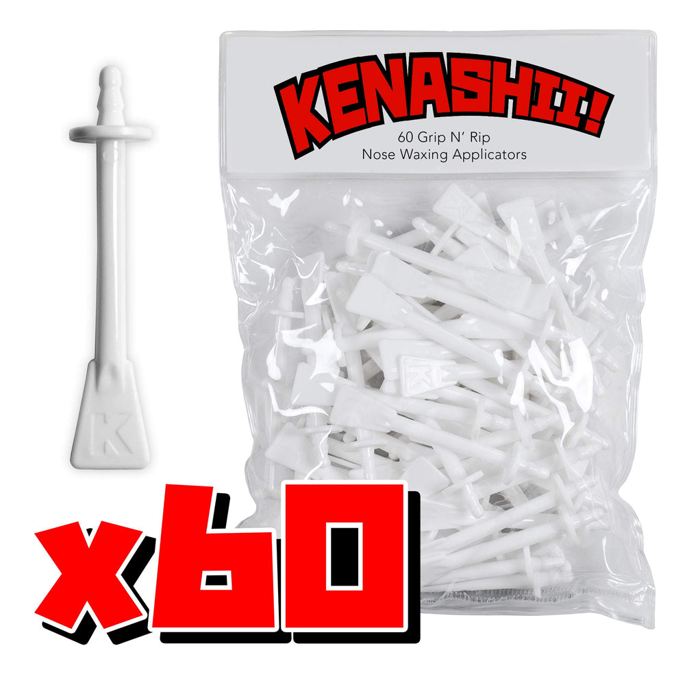 KENASHII applicators beside wax and wipes in bathroom setting
