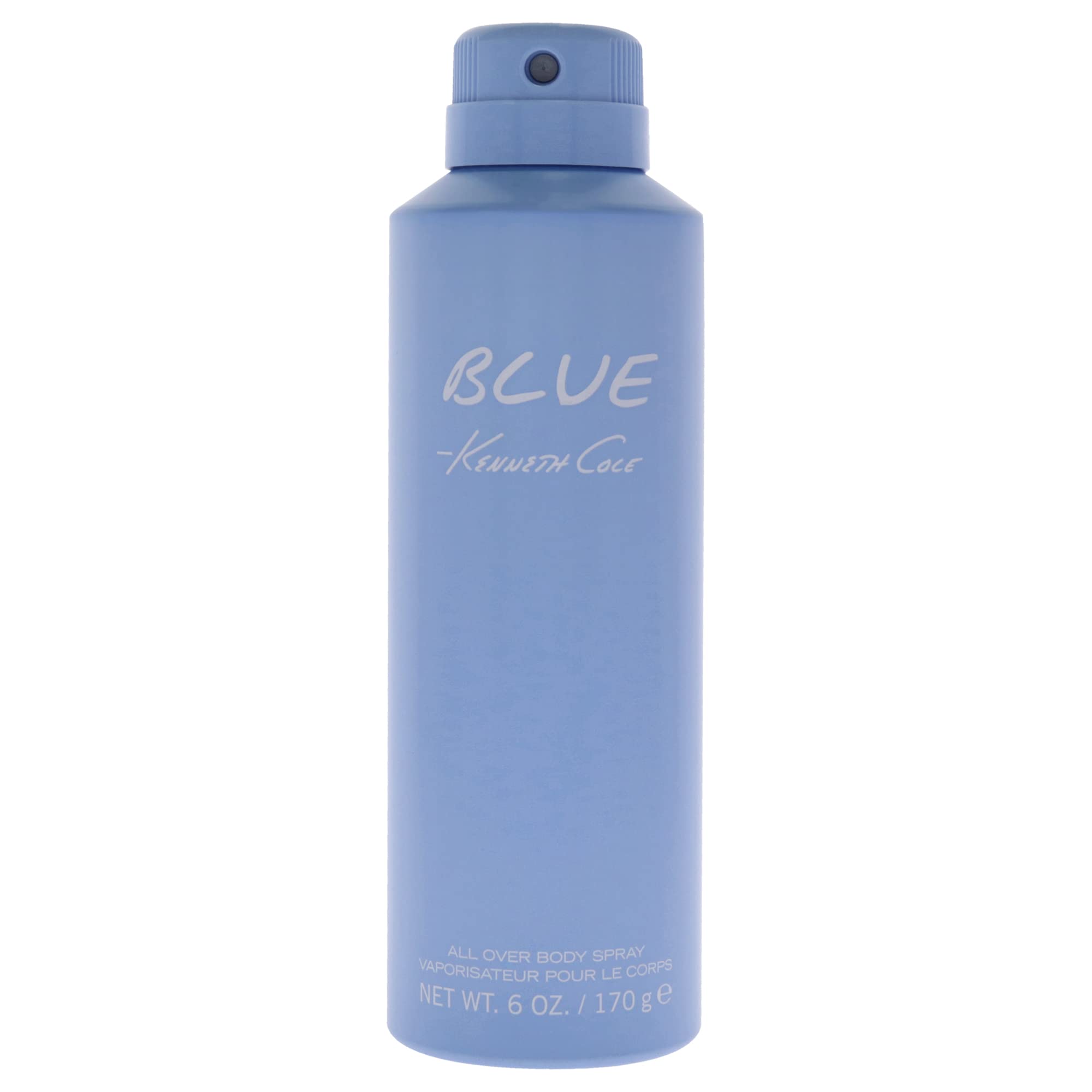 Kenneth Cole Blue front can showing label and compact design for easy travel