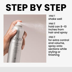Kenra Artformation spray being sprayed to demonstrate fast-drying mist and immediate hold