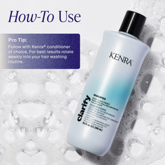 Kenra Clarify Shampoo being applied in shower to remove mineral and product residue