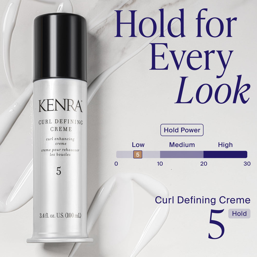 Kenra curl defining crème in hand demonstrating easy application and frizz control