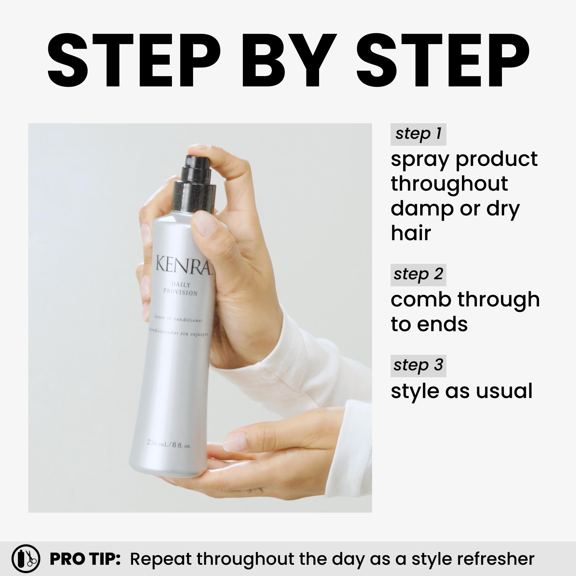 Kenra bottle label detail highlighting ingredients and protections