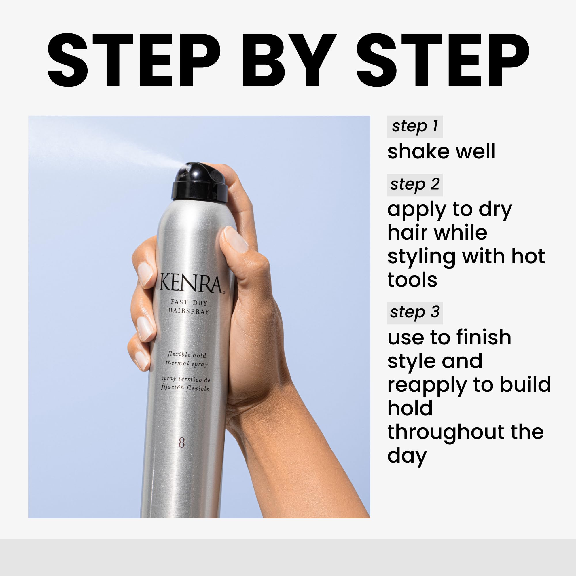 Kenra being used while styling hair for thermal protection