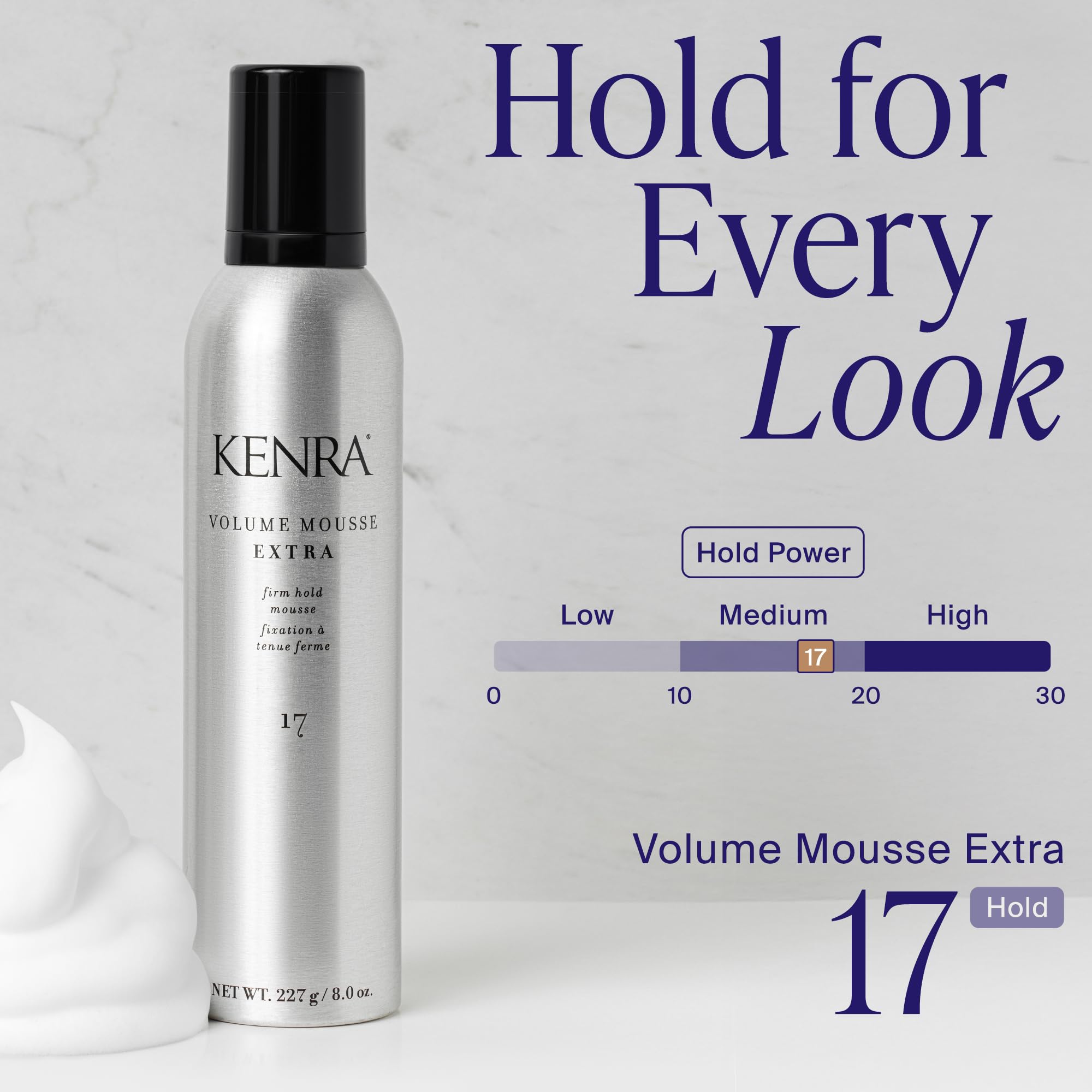 Kenra foam dispensed on palm showing rich, spreadable styling consistency