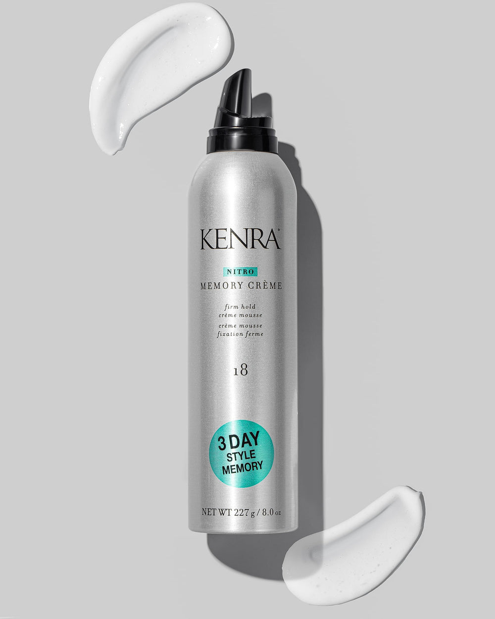 Kenra 8 oz bottle next to ruler showing size and professional volume