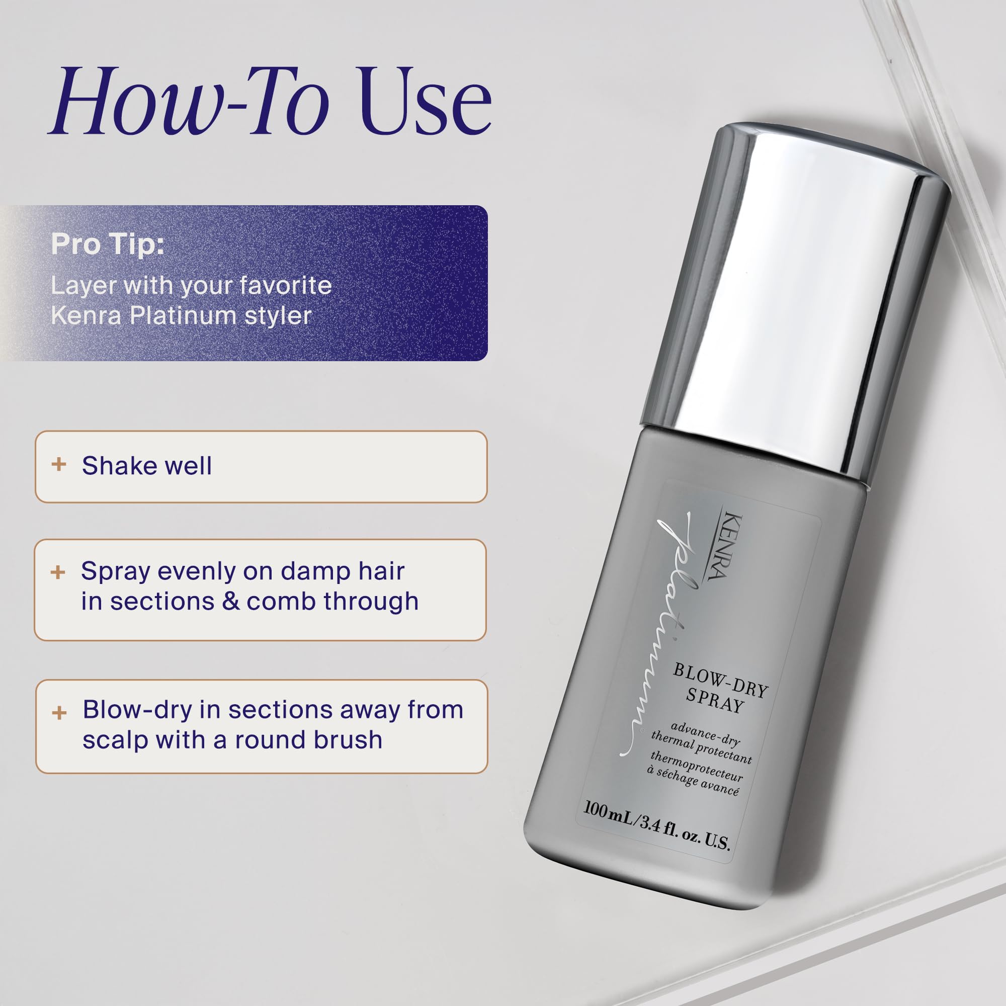 Kenra Platinum mist applied to damp hair showing detangling benefit