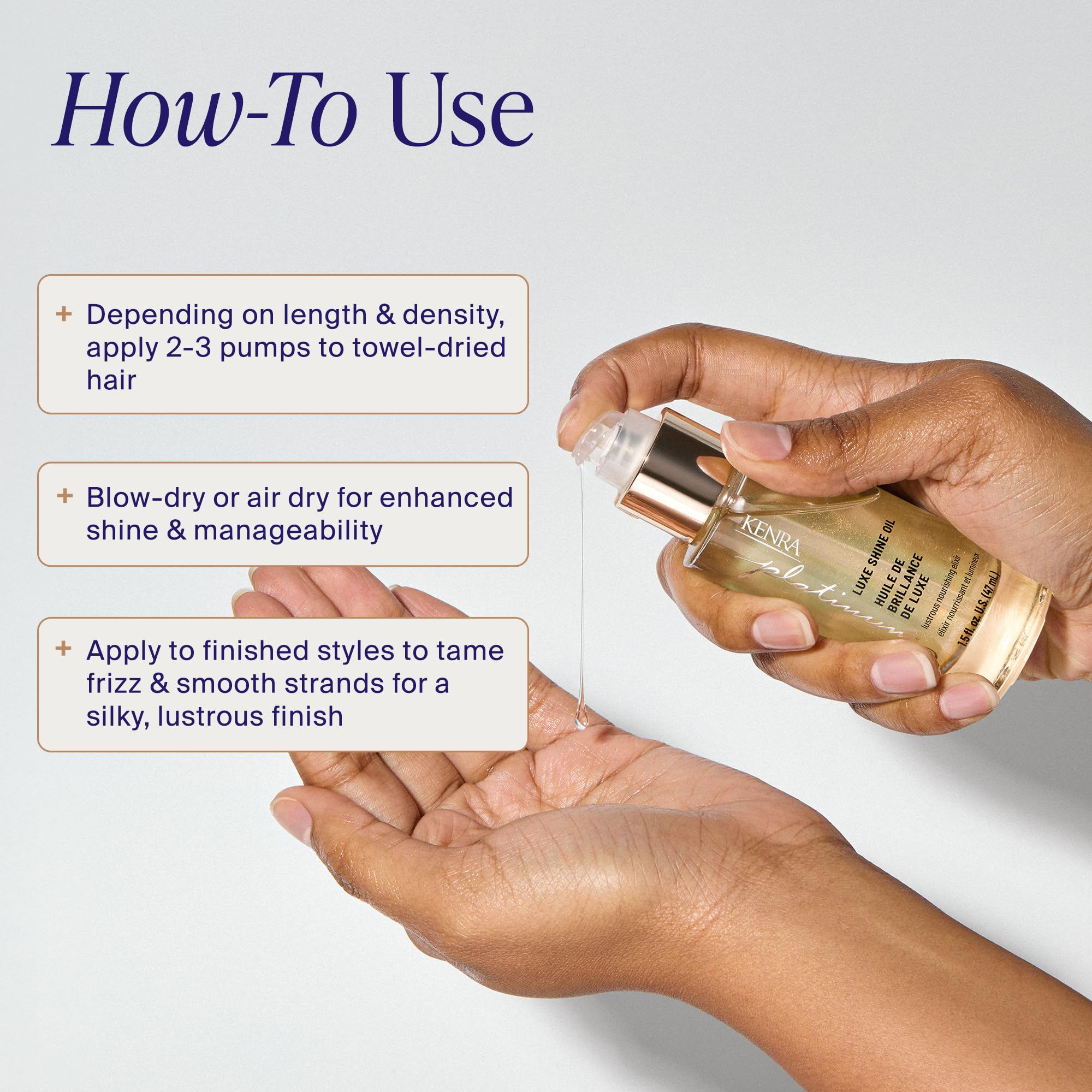 Kenra oil applied to damp hair mid-lengths offering heat protection benefit