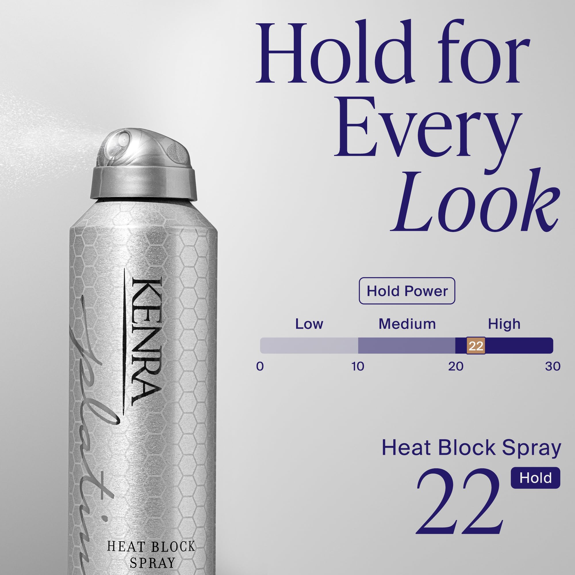 Kenra held in hand for scale showing compact 8 oz size convenient for salon or travel