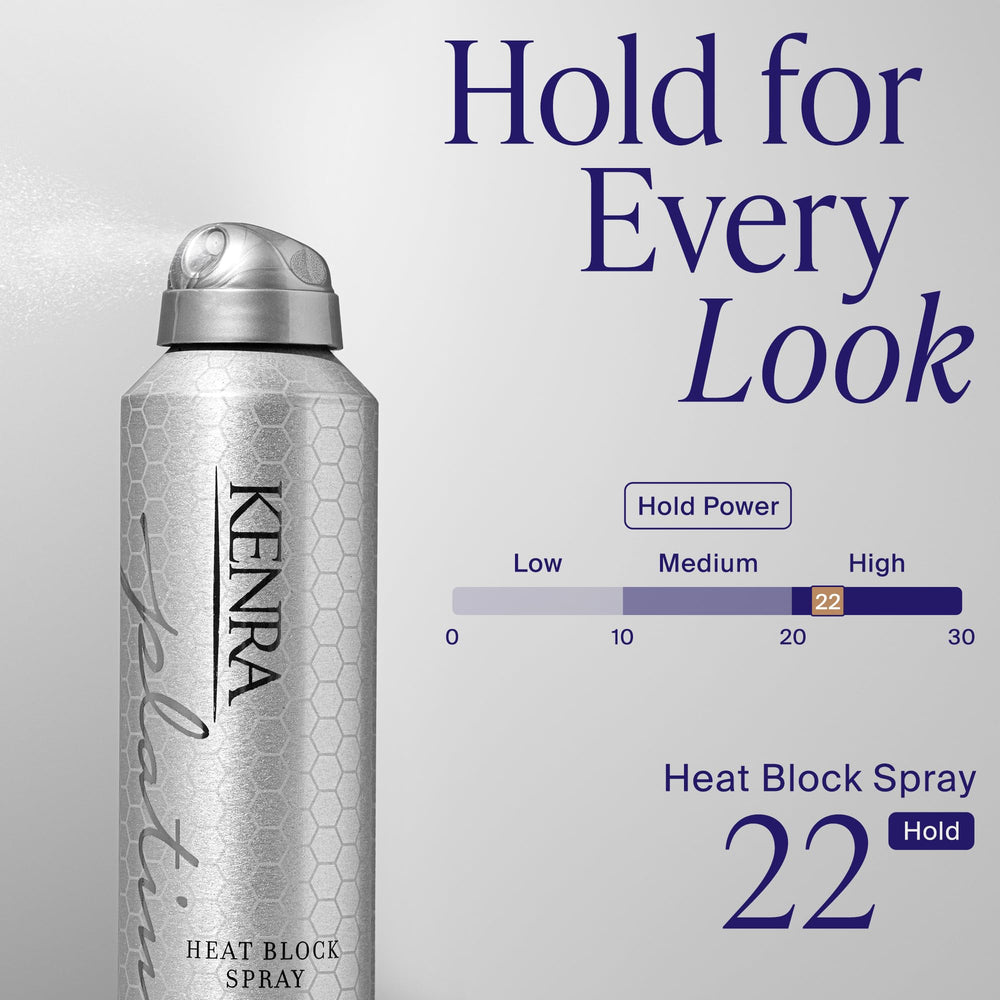 Kenra held in hand for scale showing compact 8 oz size convenient for salon or travel