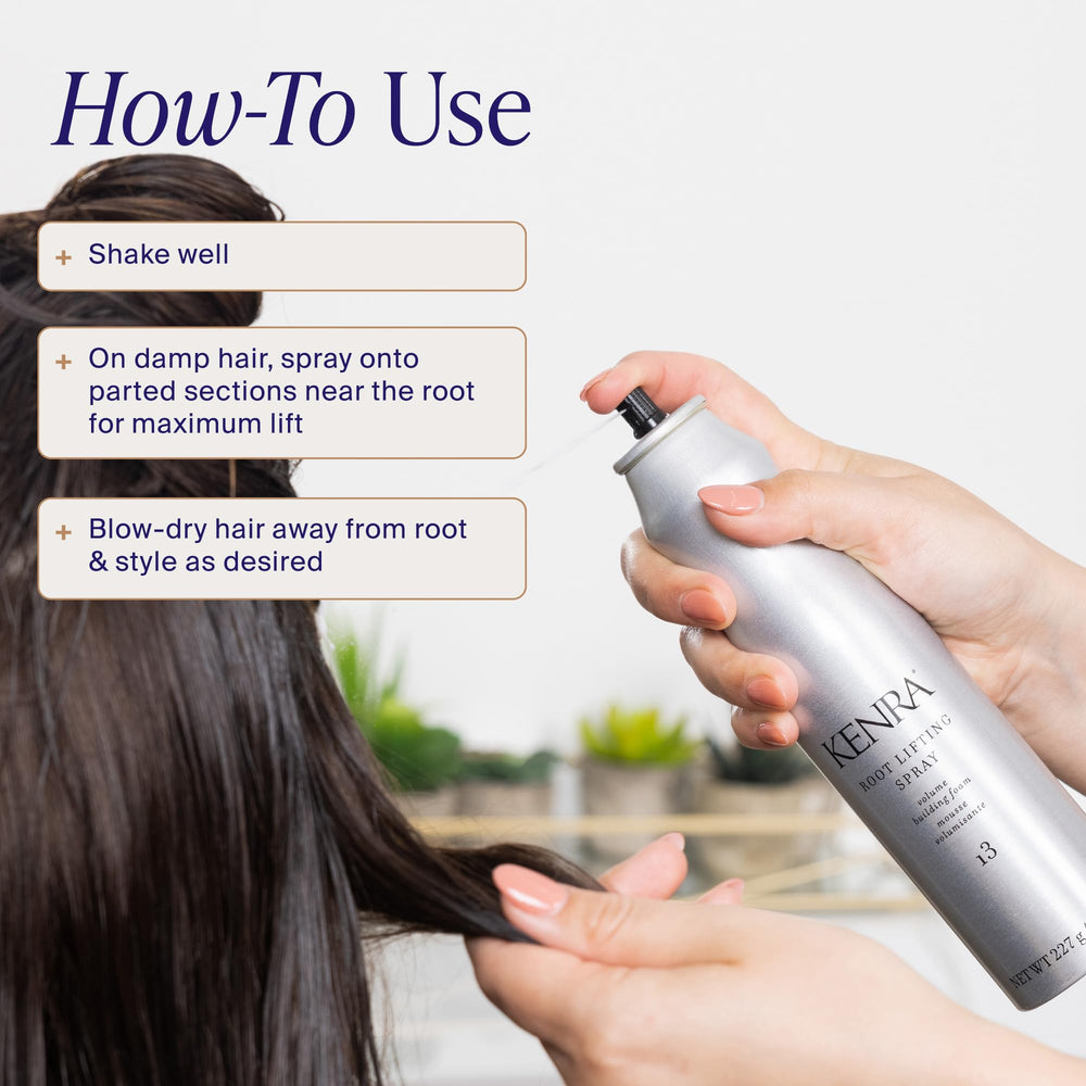 Kenra 8 oz bottle next to measuring cup illustrating size and salon-friendly quantity benefit