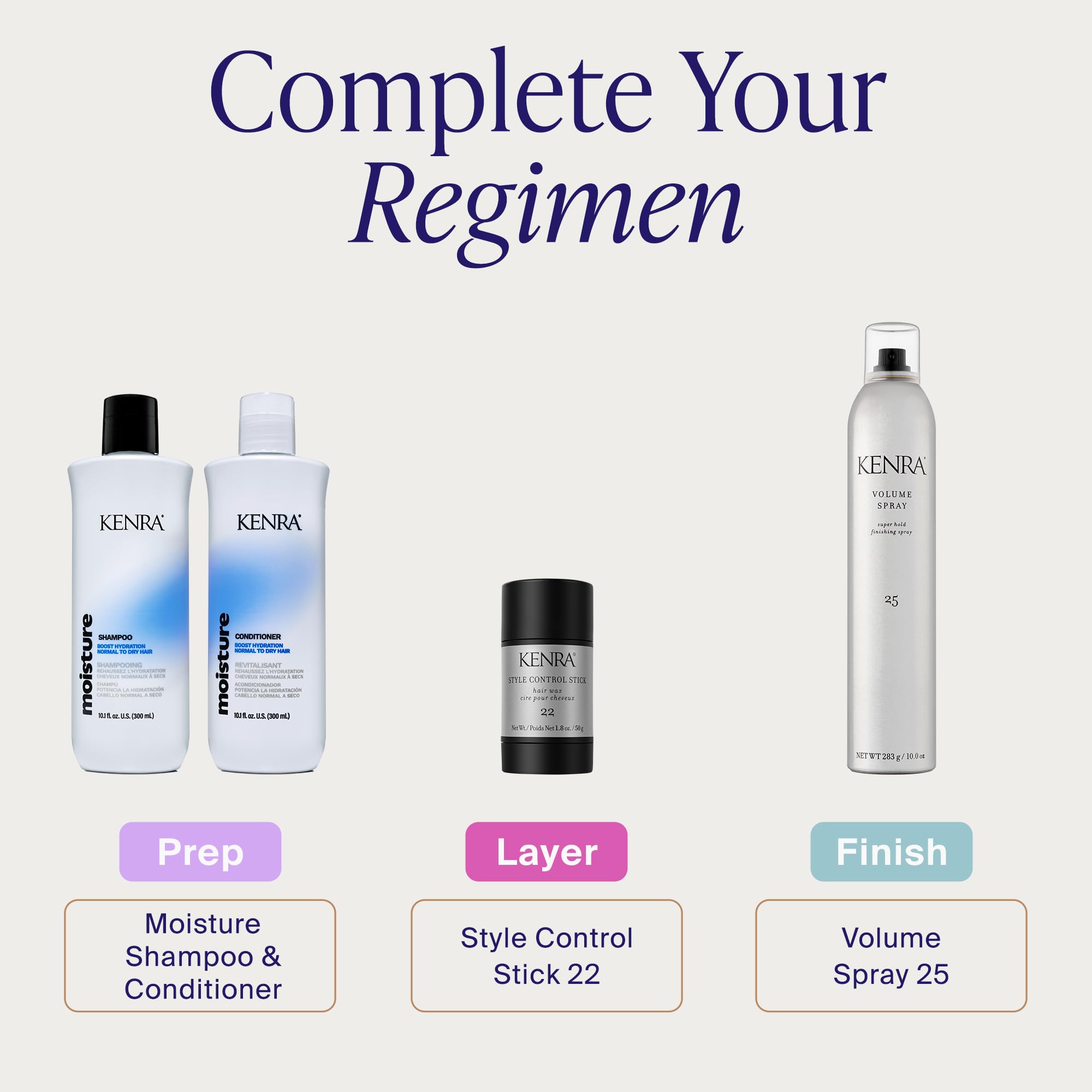 Kenra on bathroom counter staged for everyday touch-ups convenience benefit