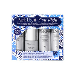 Kenra front packaging showing the four travel-size sprays for convenient styling