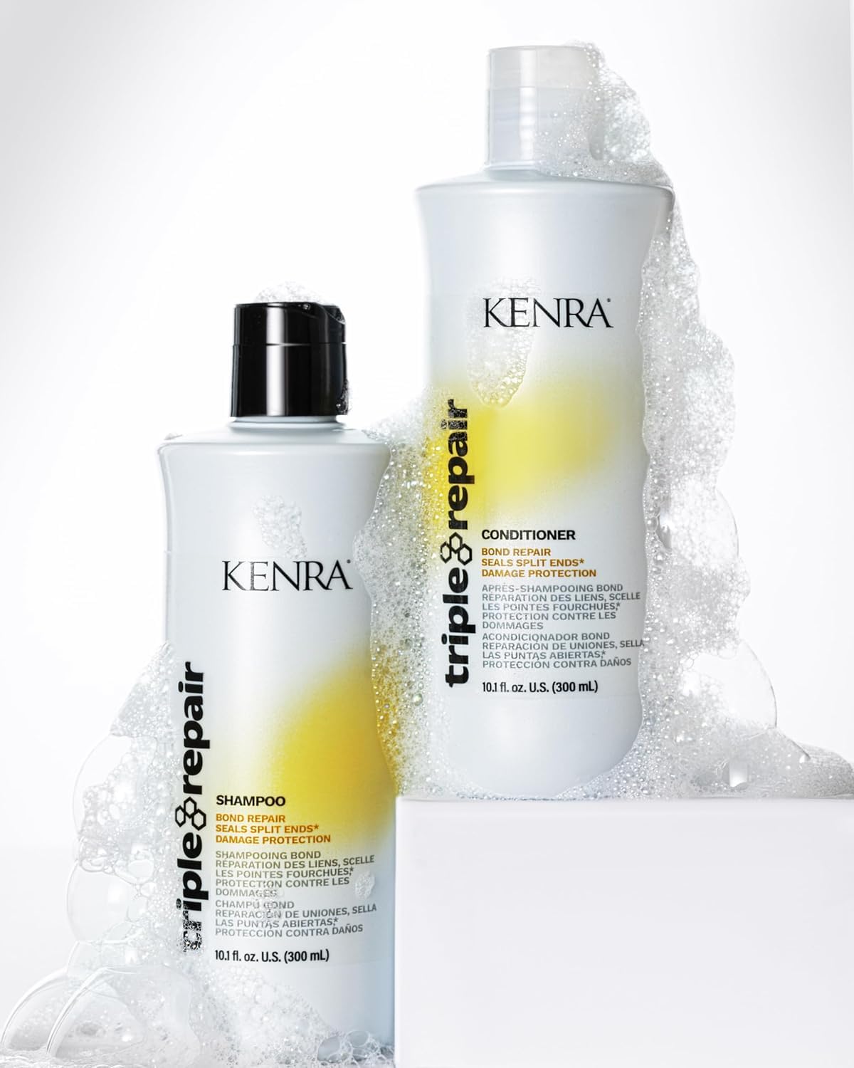 Kenra set styled on bathroom shelf suggesting daily routine convenience