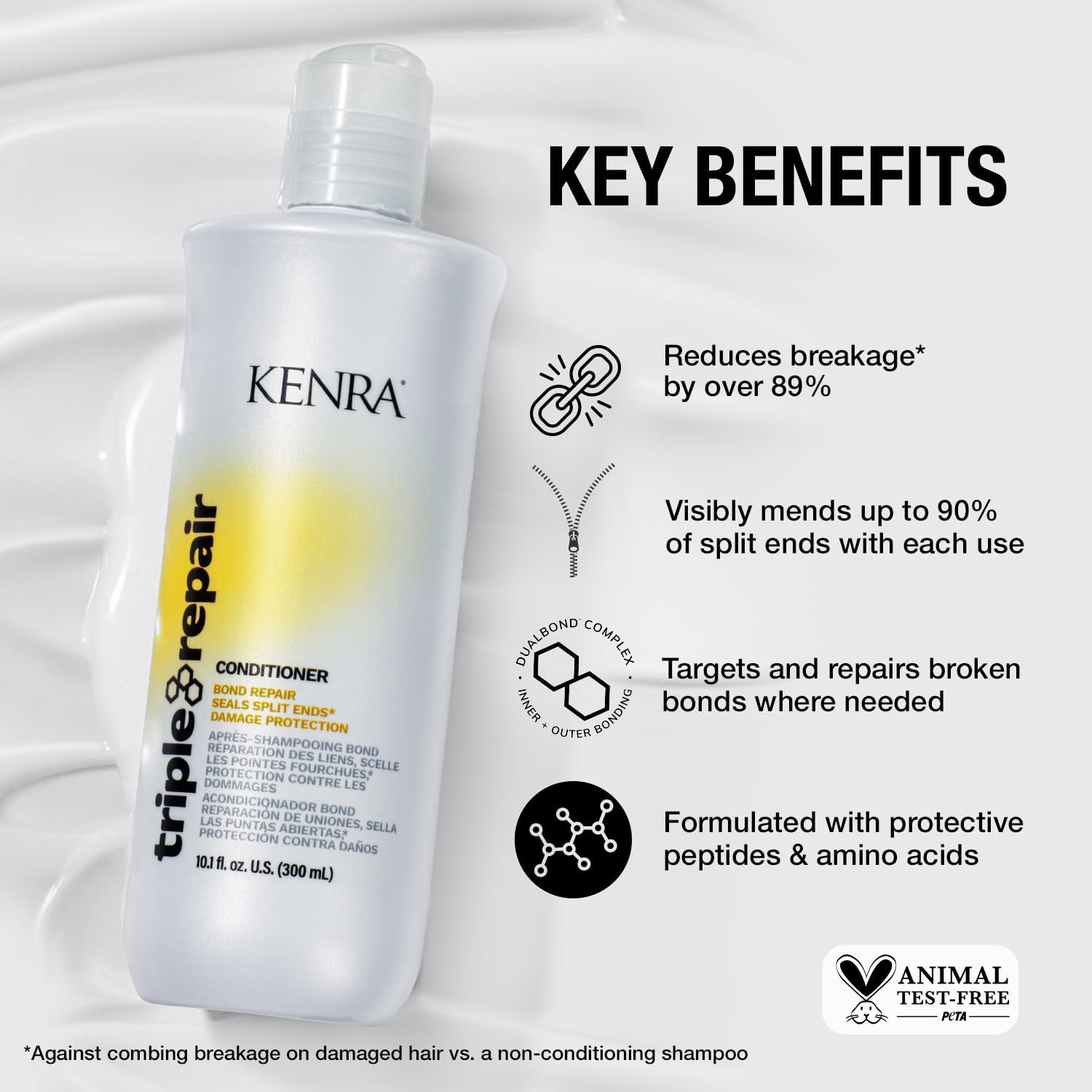 Kenra conditioner texture close-up showing rich creaminess for smoother strands