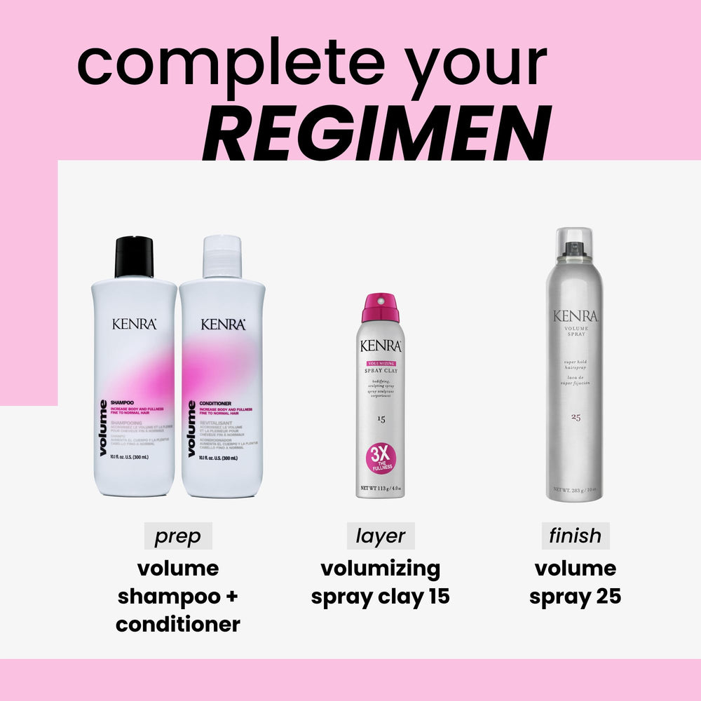 Kenra volume conditioner styled hair result displaying lifted, shiny, voluminous finish