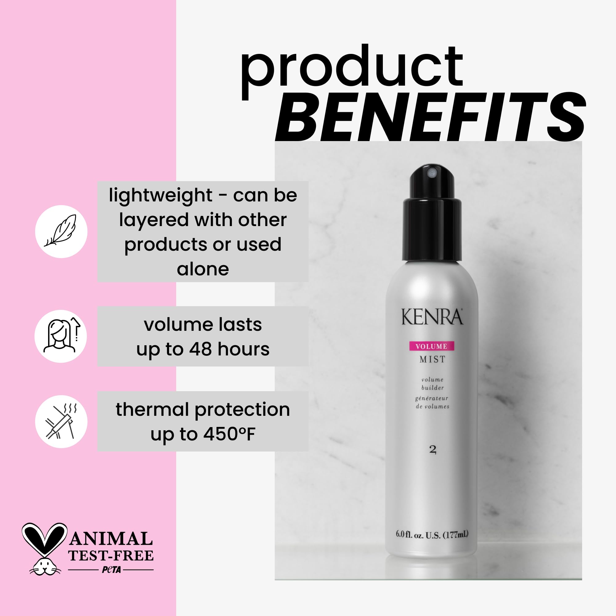 Kenra Volume Mist 2 fine mist spray dispersing evenly to add lightweight lift