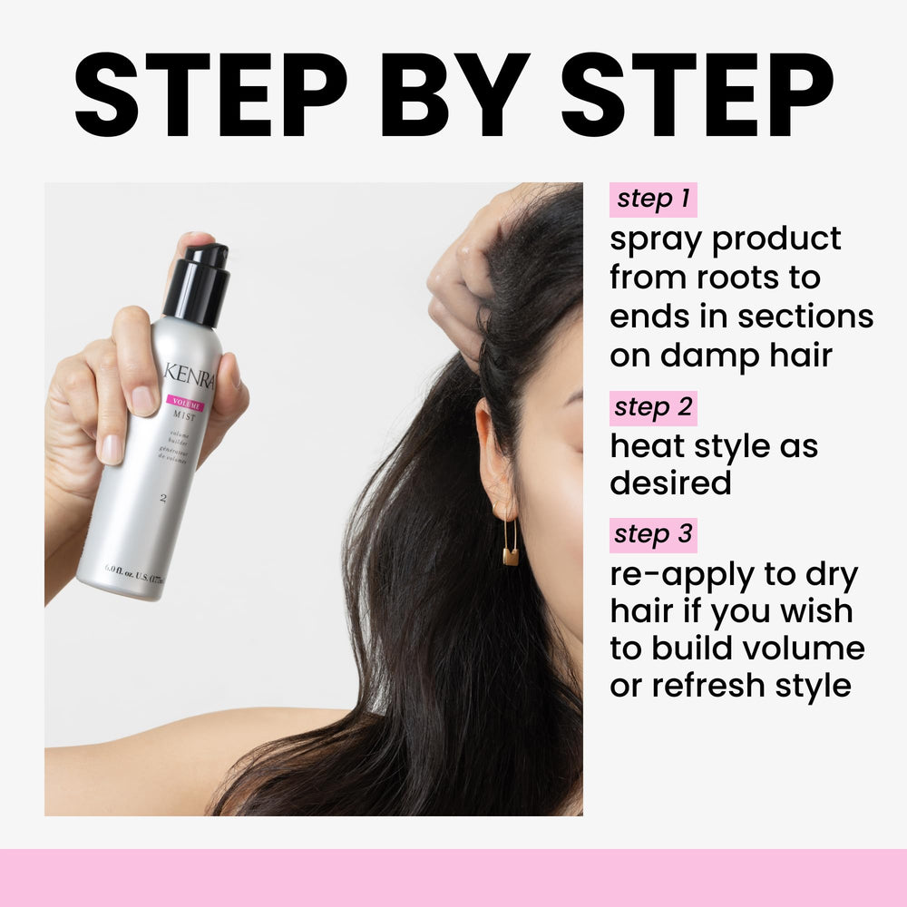 Kenra Volume Mist 2 in use during blow-dry to build root volume and protect from heat