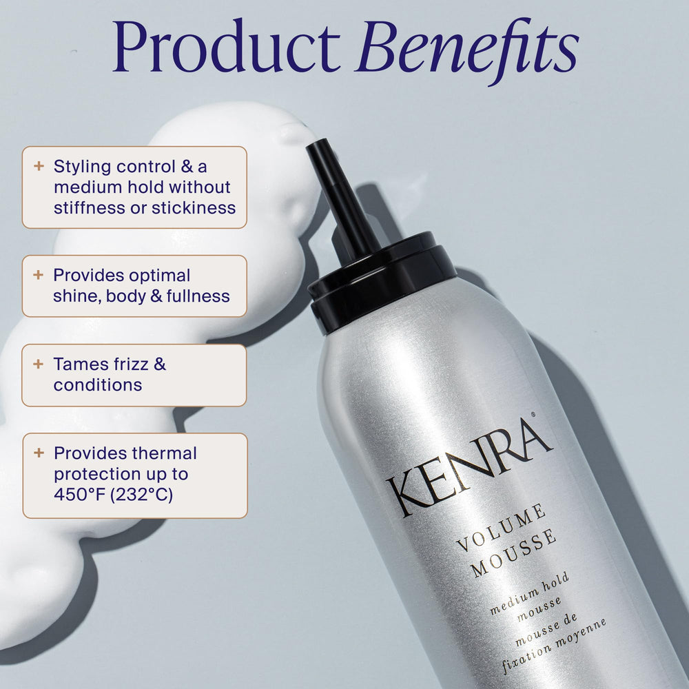 Kenra Volume Mousse 12 foam texture illustrating lightweight, non-sticky formula