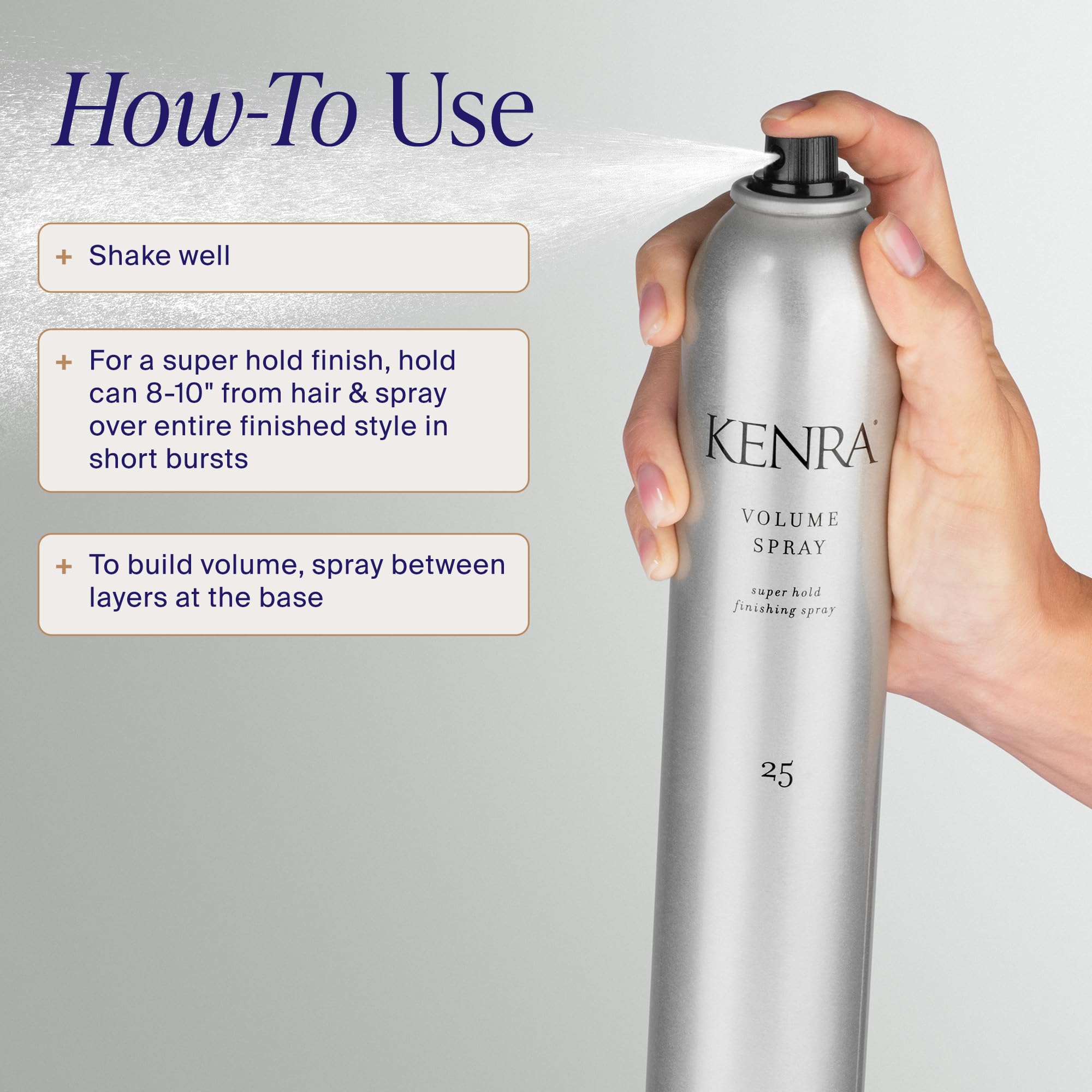 Kenra in-use shot lifting roots to create lasting volume and natural bounce