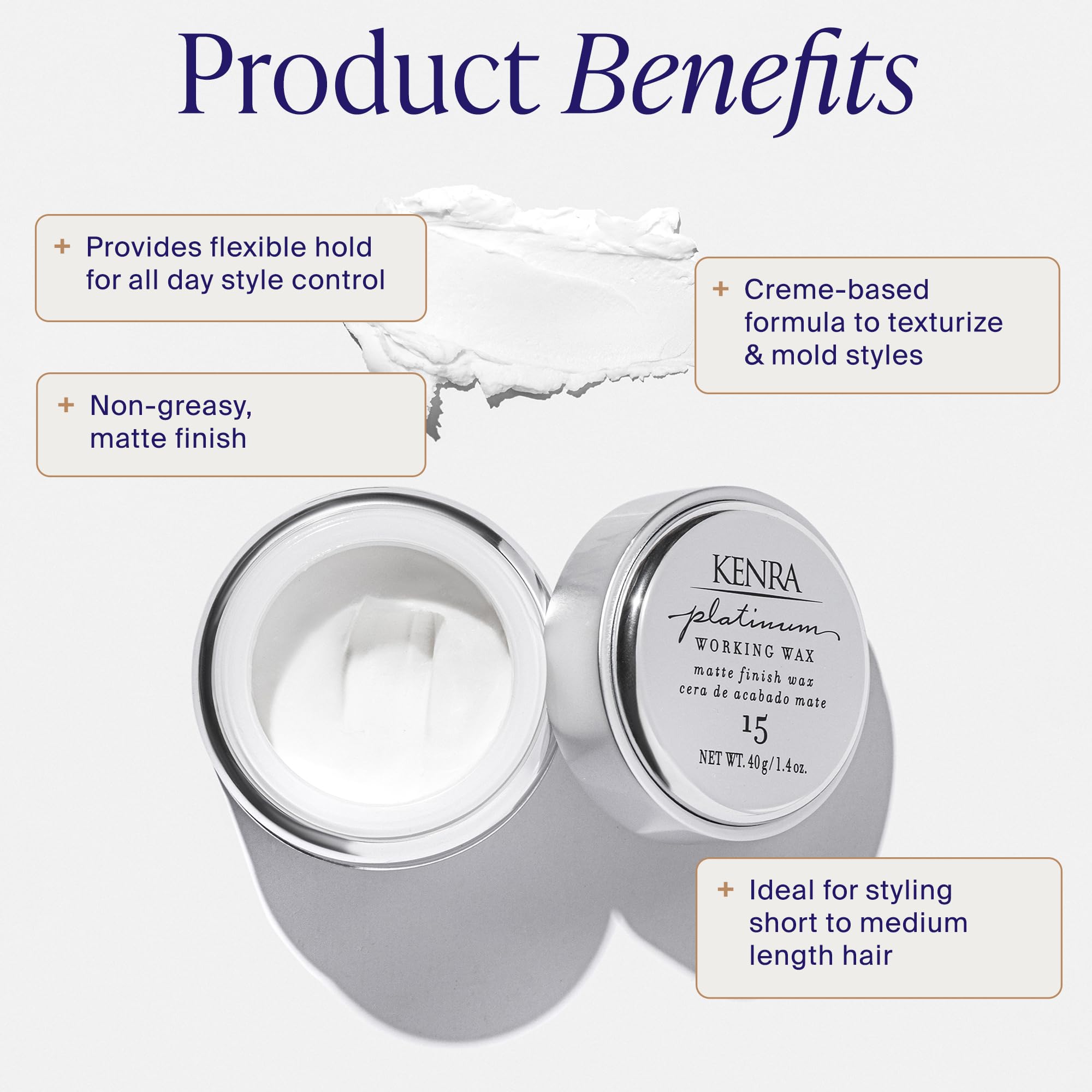 Kenra open jar revealing crème texture for smooth spreading and control