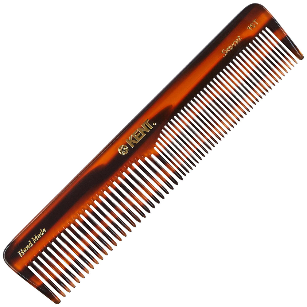 KENT comb front view showing tortoise finish and dual teeth for versatile styling