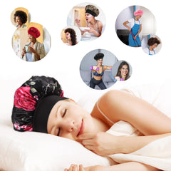 KEPUWAY bonnet worn by sleeping woman demonstrating overnight hair protection